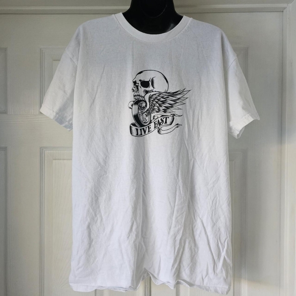 Retro cybergrunge emo biker core live fast skull handmade tshirtP - Picture 1 of 4